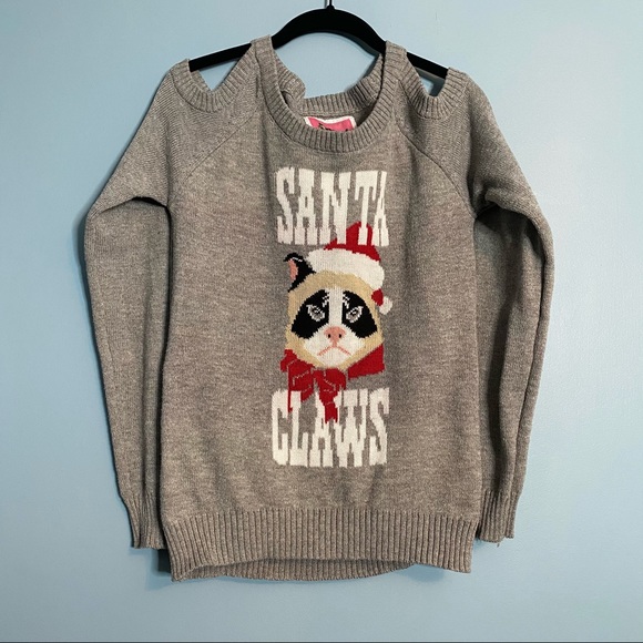 Tipsy Elves Sweaters - “Santa Claws” Cold Shoulder Christmas Cat Sweater